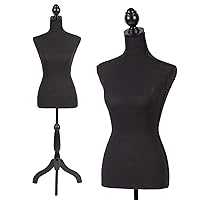 Female Mannequin Torso Dress Form Manikin Body with Wooden Tripod Base Stand Adjustable 60-67 Inch for Sewing Dressmakers Dress Jewelry Display,Black