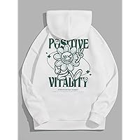 Men Slogan & Cartoon Graphic Hoodie (Color : White, Size : Small)