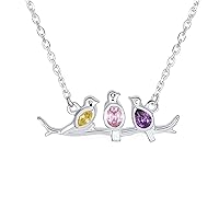 Bling Jewelry Inspirational Colorful CZ Accented 3 Birds Family Peace Dove Pendant Horizontal Station Necklace For Women Teens .925 Sterling Silver