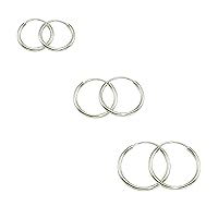 14K Gold Thin Endless Hoop Earring Set, Two Pair or Three Pair Sets of Popular Size Combos, Available in White and Yellow Gold