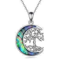 Tree of Life Necklace for Women Sterling Silver Abalone Shell Crystal Tree of Life Pendant Necklace Family Tree Jewelry for Mom Daughter Sister Girls Christmas Gifts