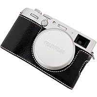 X100VI Case, BMAOLLONGB Handmade PU Cowhide Leather Half Camera Case Bag Cover Bottom Opening Version for Fujifilm Fuji X100VI with Hand Strap (Black)