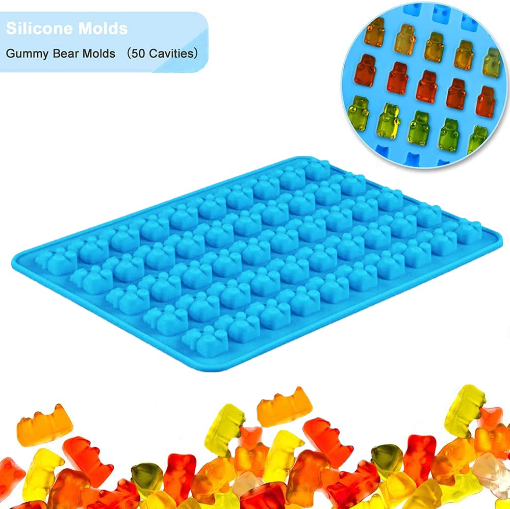 JEWOSTER Gummy Bear Candy Molds Silicone - Chocolate Gummy Molds with 2 Droppers Non-stick Silicone Candy Molds Nonstick Food Grade Silicone Pack of 4