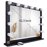 Nitin Hollywood Lighted Vanity Mirror, Tabletop Makeup Mirror with 12 Dimmer LED Bulbs, Large Dressing Cosmetic Mirror(Black)