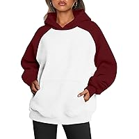 Womens Oversized Hoodies Fleece Sweatshirts Long Sleeve Sweaters Pullover with Pocket solid-colored patchwork