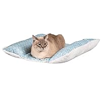 Furhaven Cat Bed for Indoor Cats, Washable w/ Removable Bolsters, For Pets Up to 18 lbs - Plush & Diamond Print Cuddle Loaf Mat - Aqua, Large