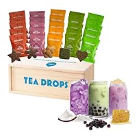 25 Count Gift Set With 9 Servings Mixed Boba Sampler | Organic Chai, Rose Earl Grey, Citrus Ginger, Peppermint, and Matcha Loose Leaf Tea Cubes With Chewy Bursting Instant Tapioca Pearls