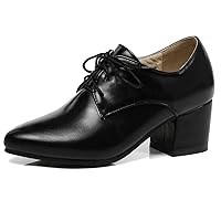 Womens Chunky Heel Oxfords Shoes Lace Up Vintage Pointed Toe Fashion Office Work Uniform Shoes