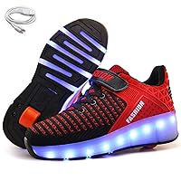 Ehauuo Kids Wheels Shoes with Lights Rechargeable Roller Skates Shoes Retractable LED Flashing Sneakers Wheels Shoes for Unisex Girls Boys Beginners Gift