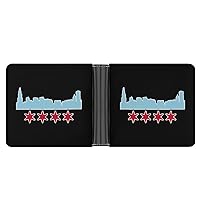 Chicago Flag Buildings Skyline PU Leather Passcase Wallet Bifold Wallet Fashion Front Pocket Wallet for Women Men