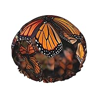 Monarch butterflies Print Shower Caps for Women Reusable Bath Caps Double Layer Waterproof Hair Cap with EVA Lining Soft Comfortable Bath Hat for all Hair Types