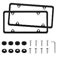 License Plate Frames, 2 PCS 4 Holes Stainless Steel License Plate Holder, Car Licenses Plate Covers Protector Frame for Plates with Screw Caps, Automotive Exterior Accessories (Black)
