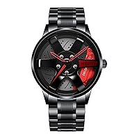 Mens Watches UK Men's Car Wheel Watch Fashion Sport Watch Quartz Mesh Rim Watch Leather Watch Strap Watch Men Sports Watch Men Wrist Watch for