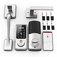 Smart Front Door Lock Sets-6 PCS Keyfobs, Keyless Entry Door Lock with Handle, Smart Deadbolt Keypad Lock, Alexa Front Door Handle Set, Bluetooth Lock with APP/Auto Lock/Keys, Matte Silver