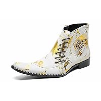 Men's Fashion Novelty Leather Chukka Boots Casual Shoelaces On The Side DG-Metal Buckles Ankle Dress Chelsea Boot