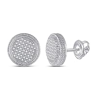 The Diamond Deal Sterling Silver Mens Round Diamond Disk Circle Earrings 1/4 Cttw