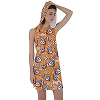 CowCow Womens Summer Sexy Mini Dress Cats Dogs and Dashiki Patchwork Print Racerback Hoodie Dress,XS-3XL