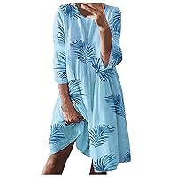 Homecoming Dresses 2023, Women's Casual Comfortable Round Neck Butterfly/Leaf Print Long Sleeve Dress