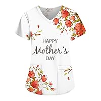 Women's Mother's Day Shirts Fashion V-Neck Short Sleeve Workwear with Pockets Printed Tops Summer, S-5XL