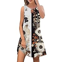 Sexy Black Dress for Women,Comfortable Summer Dresses for Women Trendy Boho Floral Print Cover Up Crew Neck SLE