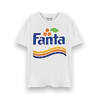 Coca-Cola Fanta Mens T-Shirt | Adults Original Logo Short Sleeve White Graphic Tee | Distressed Fanta Orange Vintage Apparel