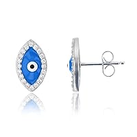 Sterling Silver 925 Pave Evil Eye Cubic Zirconia Stud Earrings jewish jewelry for women