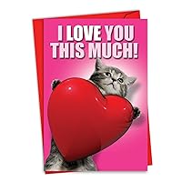 NobleWorks, Funny Card for Valentine's Day - Animal Love, Cute Valentines Card with Envelope - Love You This Much Cat C1644VDG