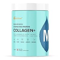 MyFitFuel Hydrolyzed Marine Collagen with Glucosamine, Hyaluronic Acid, Biotin, Zinc & Vitamin C | for Skin, Hair, Nails & Joints, (200gm), Unflavored