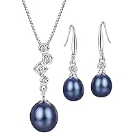 Black Freshwater Pearl Jewelry Set Sterling Silver Necklace and Earrings Set Fine Jewelry for Women Girls