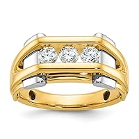 14k Two tone Gold Mens Polished 3 stone 1/2 Carat Diamond Ring Size 10.00 Jewelry for Men