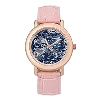 Blue Digital Camouflage Classic Watches for Women Funny Graphic Pink Girls Watch Easy to Read