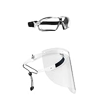 NoCry Flip Up Face Shield & Lightweight Safety Goggles Bundle; Face Shield comes with 2 Clear, Reusable Plastic Visors; Goggles are with Anti Fog and Anti Scratch Coating; Clear Lenses