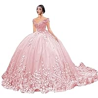 XYAYE Off Shoulder Quinceanera Dresses Puffy Lace Ball Gown for Women Beaded Sweet 16 Dress with Train