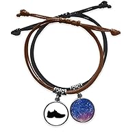 Men's Black Sports Shoes Outline Pattern Bracelet Rope Hand Chain Leather Starry Sky Wristband