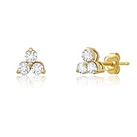 14k White or Yellow Gold Small Gemstone Trio Round Stud Earrings for Women with Push Backs and Birthstones by MAX + STONE