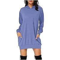 Women Pocket Hoodie Dress Casual Hooded Sweatshirt Dresses Fall Trendy Long Sleeve Pullover Tunic Dress with Pocket
