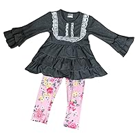 BNY Corner Little Girl Kids Long Sleeve Ruffle Sleeve & Top Pink Leggings Pants Set 2T-8