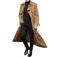 Men's Trench Coats Double Breasted Belted Trench Coat Oversized Casual Windbreaker Winter Lapel Long Jacket Overcoat
