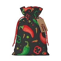 Augenstern Christmas Burlap Gift Bag With Drawstring Vegan-Peppers-Red-Green-Chili Reusable Gift Wrapping Bag Xmas Holiday Party Favors Bag Medium