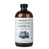 Organic Castor Oil Cold Pressed Glass Bottle, 100% Pure, Cold Pressed & Hexane Free, Castor Oil for Hair Growth & Care, Thicker Eyelashes & Eyebrows and Castor Oil Pack, 16 Fl Oz