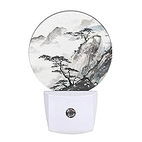 Chinese Landscape Painting Night Light Ink Mountains Night Lights Plug into Wall 0.5W LED Lights Auto on/Off for Hallway Stairway Kitchen Home Decor