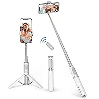 Bluetooth Selfie Stick Tripod, Extendable 3 in 1 Aluminum Selfie Stick with Wireless Remote and Tripod Stand 270 Rotation for iPhone 13/12/11 Pro/XS Max/XS/XR/X, Samsung and Smartphone White