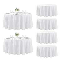 6 Pack Round Tablecloth, 120 Inch, Stain Resistant and Wrinkle Polyester Table Cloth, Fabric Table Cover for Kitchen Dining, Wedding, Party, Holiday Dinner-White