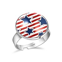 American Patriotic Stars Adjustable Rings for Women Girls, Stainless Steel Open Finger Rings Jewelry Gifts