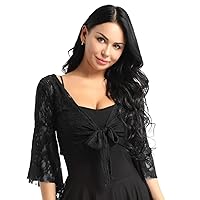 Women's Floral Lace Belly Dance Blouse Choli Top Flare Sleeve Tie Front Cardigan Shrug