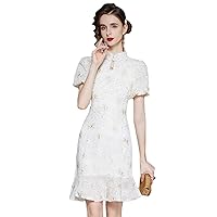 Summer Dresses for Women,Formal Party Dress Bridesmaid Cocktail Party Short Dress Embroidered Puff Sleeve Fishtail Skirt