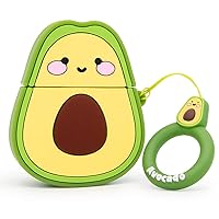 Cute Airpods Case, Airpods 2 Case, Funny 3D Cartoon Fruit Avocado Case, Soft Silicone Full Protection Shockproof Charging Case Cover with Keychain Airpods 1&2 case for Kids Girls Boys Women
