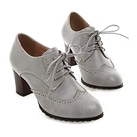 Women's Lace Up Wingtip Pump Oxfords Brogues Perforated Chunky Block High Heel Vintage Dress Shoes