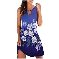 Summer Dresses for Women 2024 Floral Printed Sleeveless Tank Dress Keyhole Casual Loose T Shirt Dress Beach Sundress