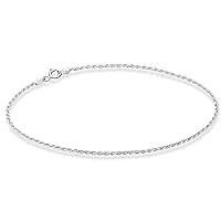 925 Sterling Silver Solid 1.5mm Diamond-Cut Braided Rope Chain Anklet Ankle Bracelet for Women Teen Girls, Made in Italy